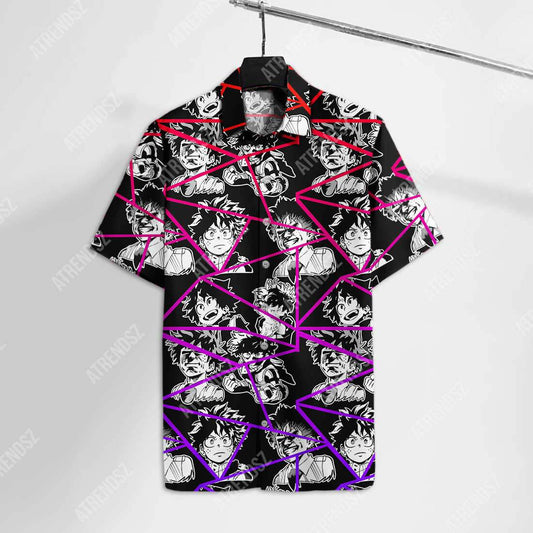  My Hero Academia Hawaiian Shirt Midoriya Izuku Faces Black Pink Hawaii Aloha Shirt