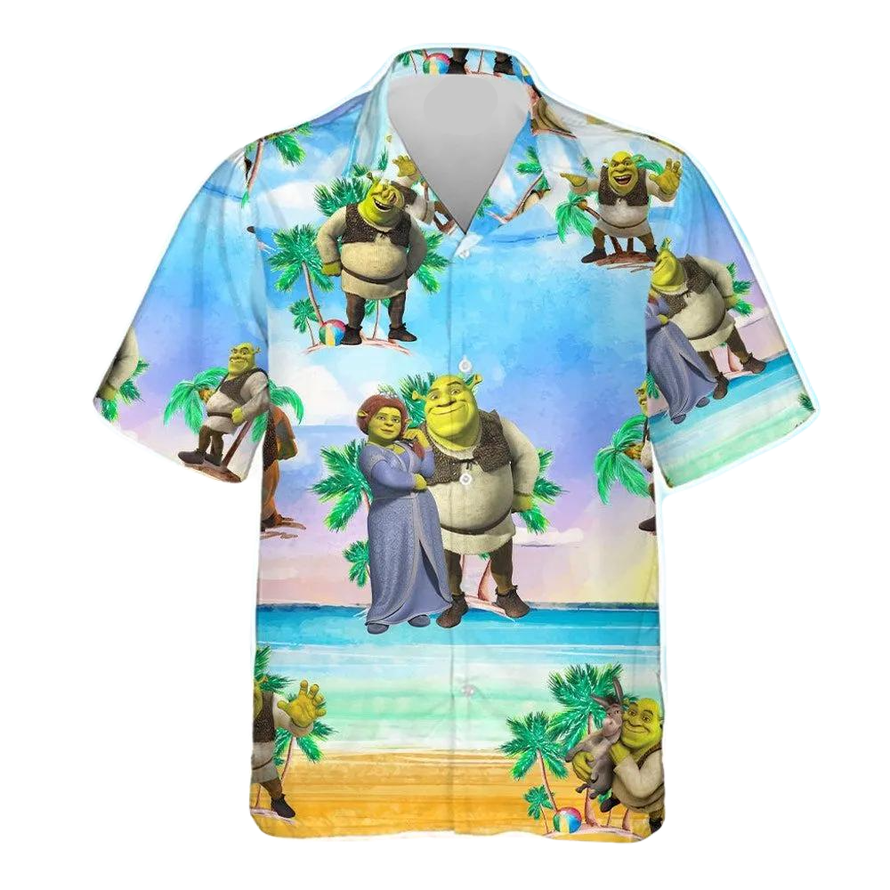 Shrek Hawaii Shirt Shrek And Fiona Princess Tropical Pattern Aloha Shirt Blue Unisex