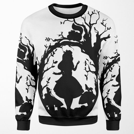 Alice In Wonderland Sweatshirt Alice In Wonderland Silhouette Sweatshirt White Black Unisex