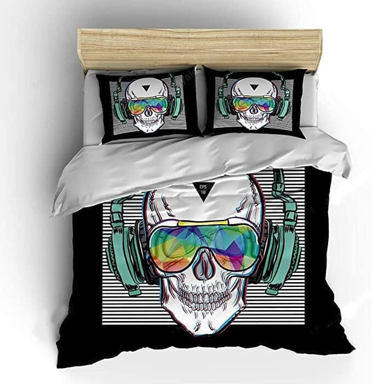 Skull Bedding Set Skull Listening Music Rocker Headphone Duvet Covers Black White Unique Gift