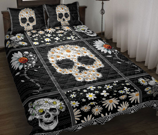 Skull Bedding Set Skull Daisy Flower Pattern Duvet Covers Black White Unique Gift