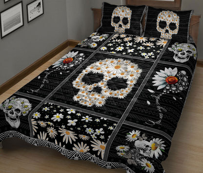 Skull Bedding Set Skull Daisy Flower Pattern Duvet Covers Black White Unique Gift