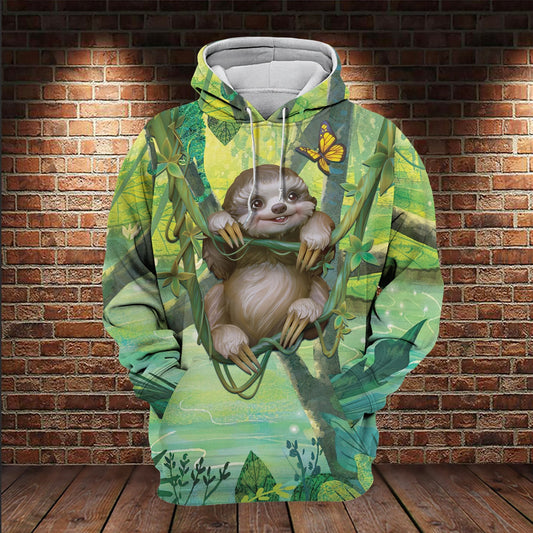  Sloth T-shirt Sloth In Jungle Rainforest Cute T-shirt Hoodie Adult Full Print