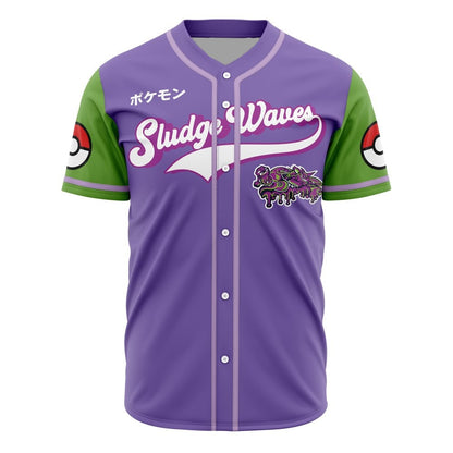 PKM Baseball Jersey PKM Poison Type Sludge Waves Skill Jersey Shirt Purple Green Unisex