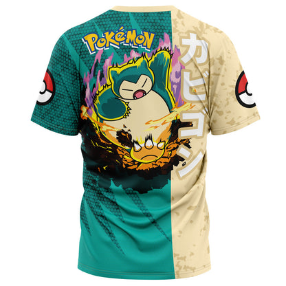 PKM T-shirt PKM Snorlax Attack Pose T-shirt Green Unisex