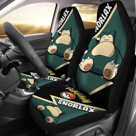 PKM Car Seat Covers PKM Snorlax Sleeping Pkeball Graphic Seat Covers Black Green