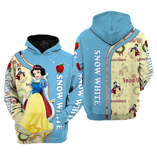 Snow White Hoodie Snow White Christmas Pattern Hoodie Blue White Unisex