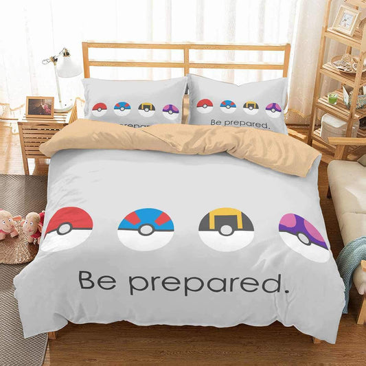 PKM Bedding Set Pokeball Types Be Prepared Duvet Covers Gray Unique Gift