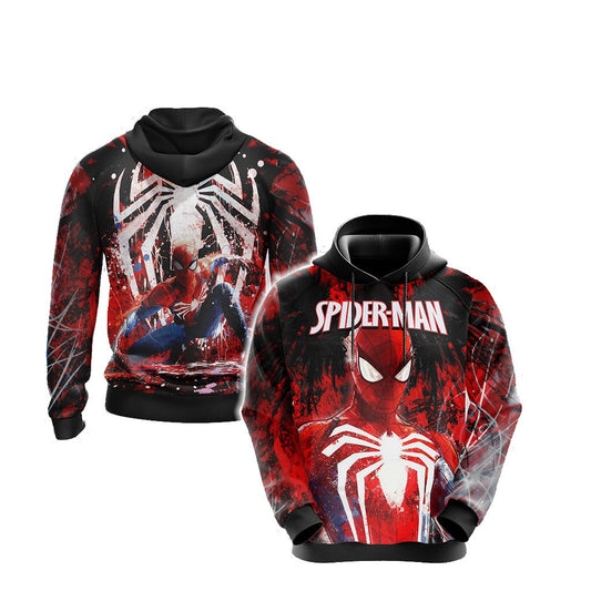 Spiderman Hoodie MV Spiderman Hero Graphic Web Pattern Hoodie Red Black Unisex