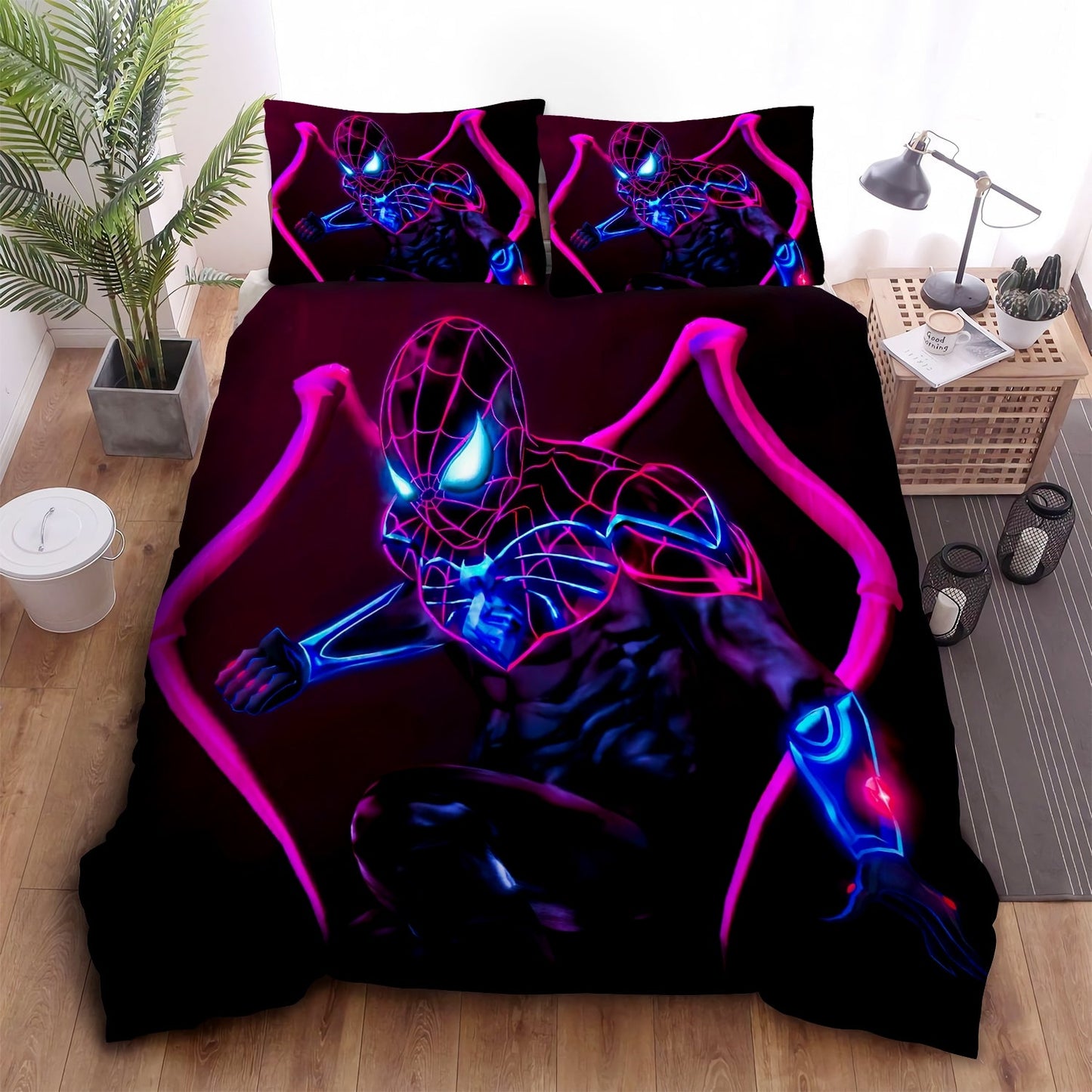 Spiderman Bedding Set MV Spiderman In Neon Iron Suit Duvet Covers Pink Black Unique Gift