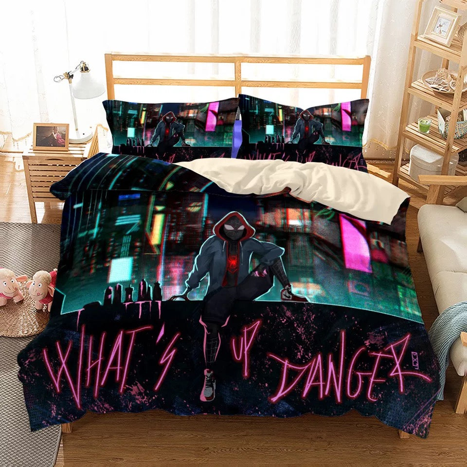 Spiderman Bedding Set MV Miles Morales What's Up Danger Duvet Covers Black Unique Gift