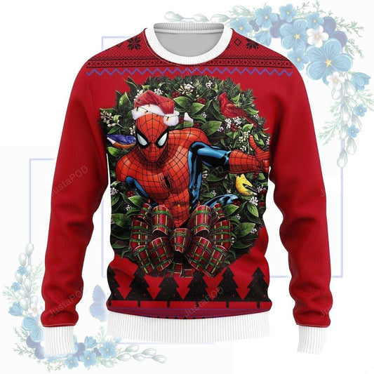 Spiderman Sweatshirt Spiderman Christmas Wreath Sweatshirt Red Unisex