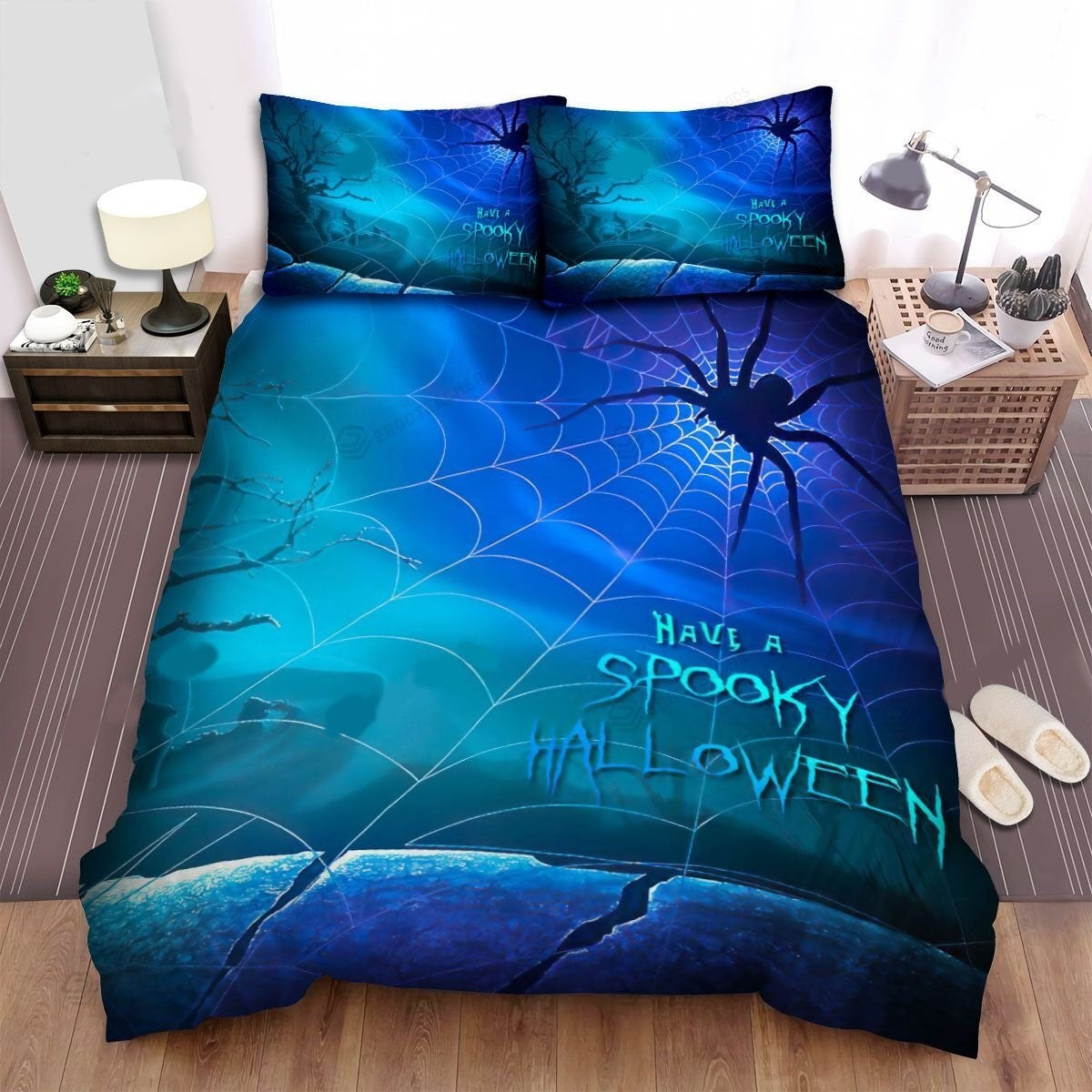 Halloween Bedding Set Spider Have A Spooky Halloween Duvet Covers Blue Unique Gift