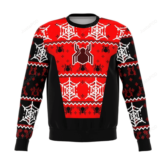 Spiderman Sweatshirt Spiderman Spiderweb Pattern Sweatshirt Red Black Unisex