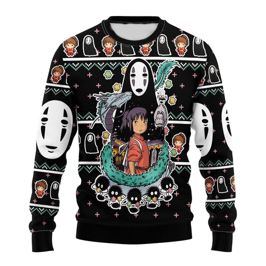 SGhibli Sweatshirt Spirited Away No Face And Soot Sweatshirt Black Unisex