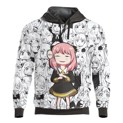 Spyxfamily Hoodie Anya Smug Face Manga Style Hoodie Black White Unisex