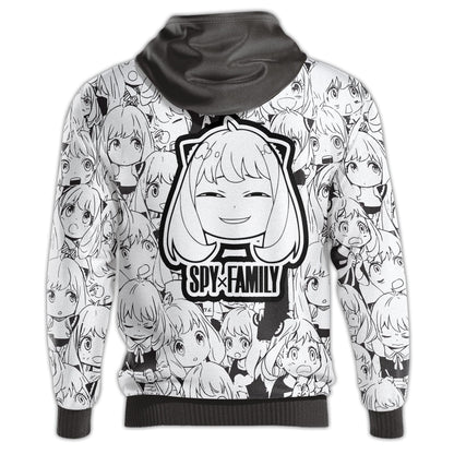 Spyxfamily Hoodie Anya Smug Face Manga Style Hoodie Black White Unisex