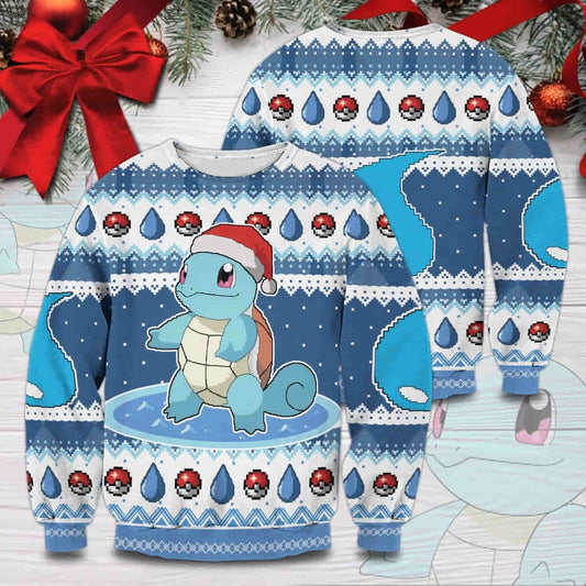 PKM Sweatshirt Squirtle Waterdrop Pokeball Pattern Sweatshirt Blue Unisex