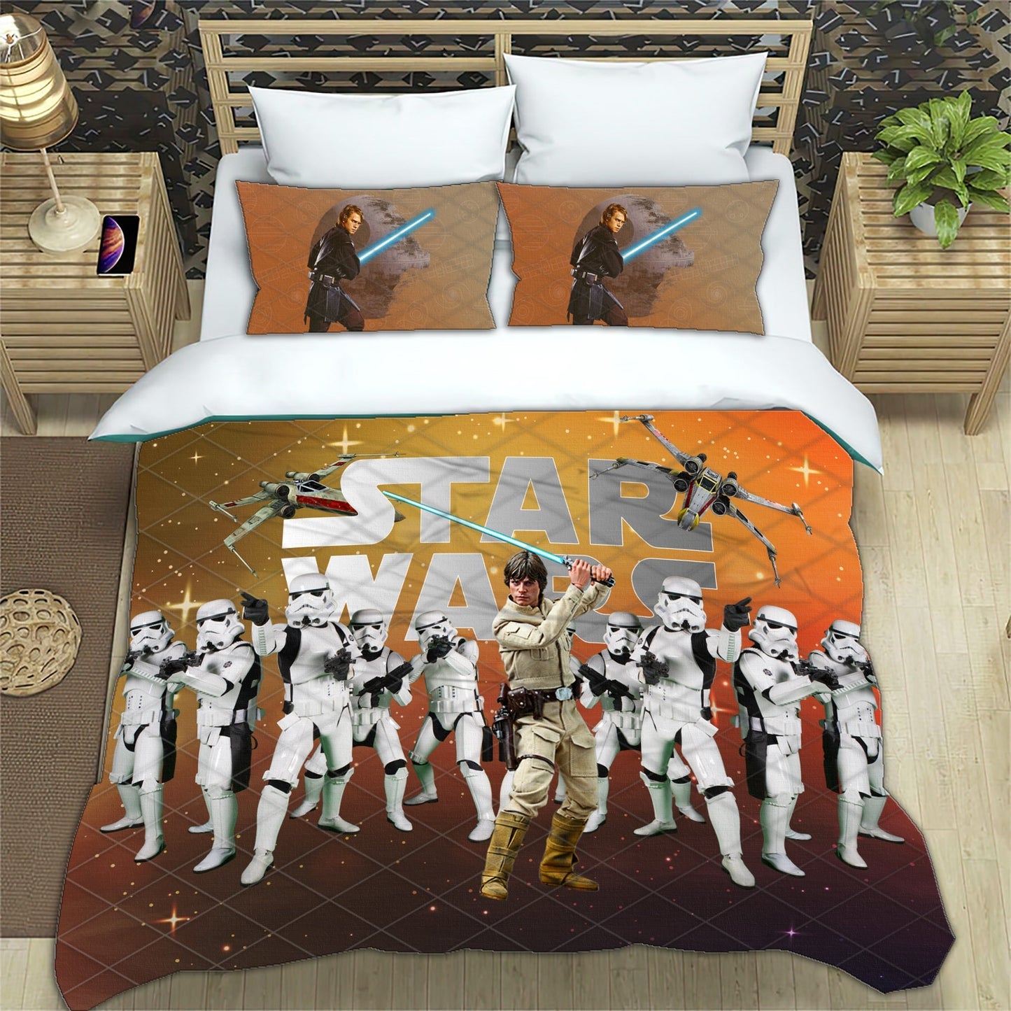 SW Bedding Set Luke Skywalker And Stormtrooper Duvet Covers Orange Unique Gift