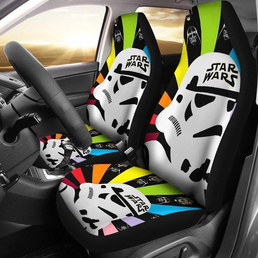 SW Car Seat Covers Stormtrooper Head Colorful Retrowave Seat Covers