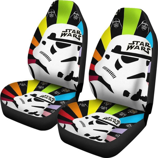 SW Car Seat Covers Stormtrooper Head Colorful Retrowave Seat Covers