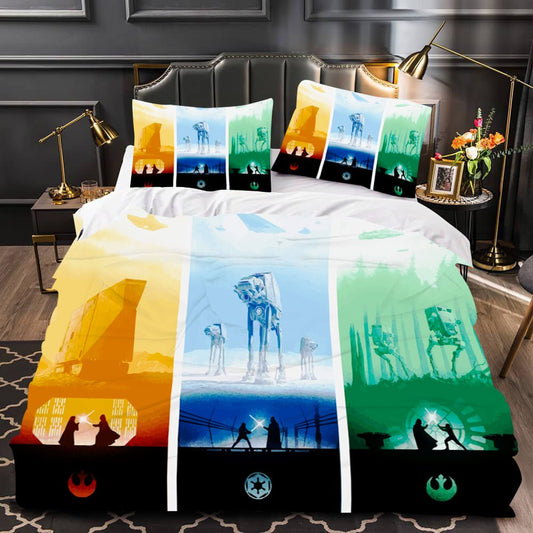 SW Bedding Set SW Fight Scene Silhouette Duvet Covers Colorful Unique Gift