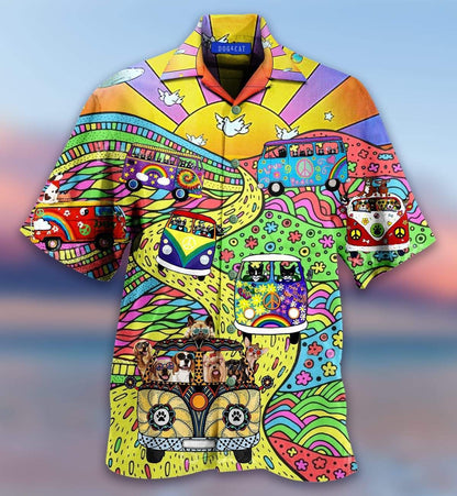  Hippie Hawaii Shirt Hippie Van With Dogs Colorful Hippie Style Hawaiian Shirt