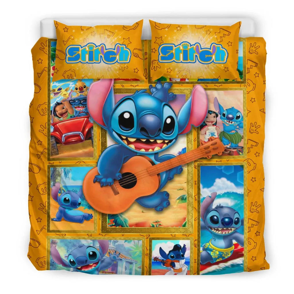 Lilo And Stitch Bedding Set Stitch Playing Guitar On The Beach Duvet Covers Colorful Unique Gift