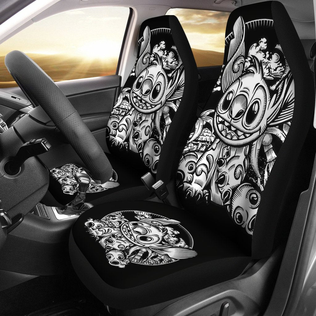 Stitch Car Seat Covers DN Stitch Art Style Black White Seat Covers
