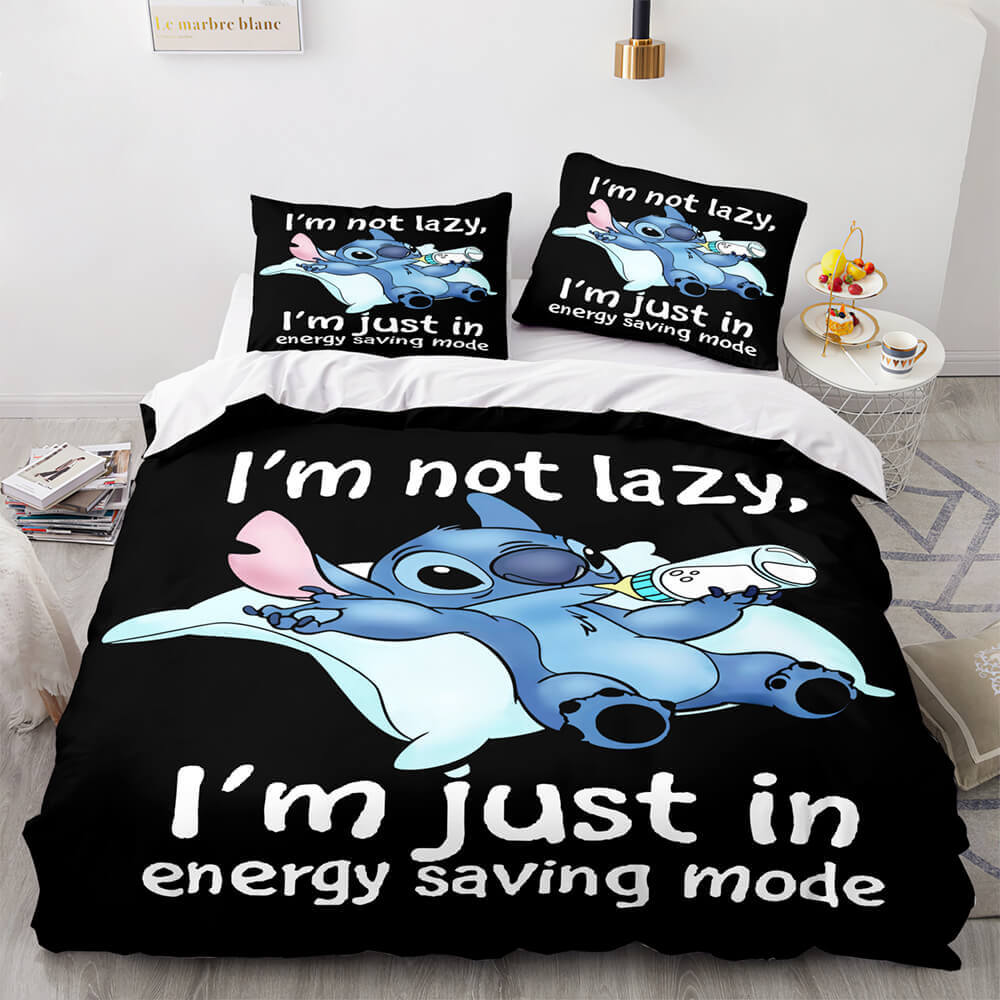 Lilo And Stitch Bedding Set I'm Not Lazy I'm Just In Energy Saving Mode Duvet Covers Black Unique Gift