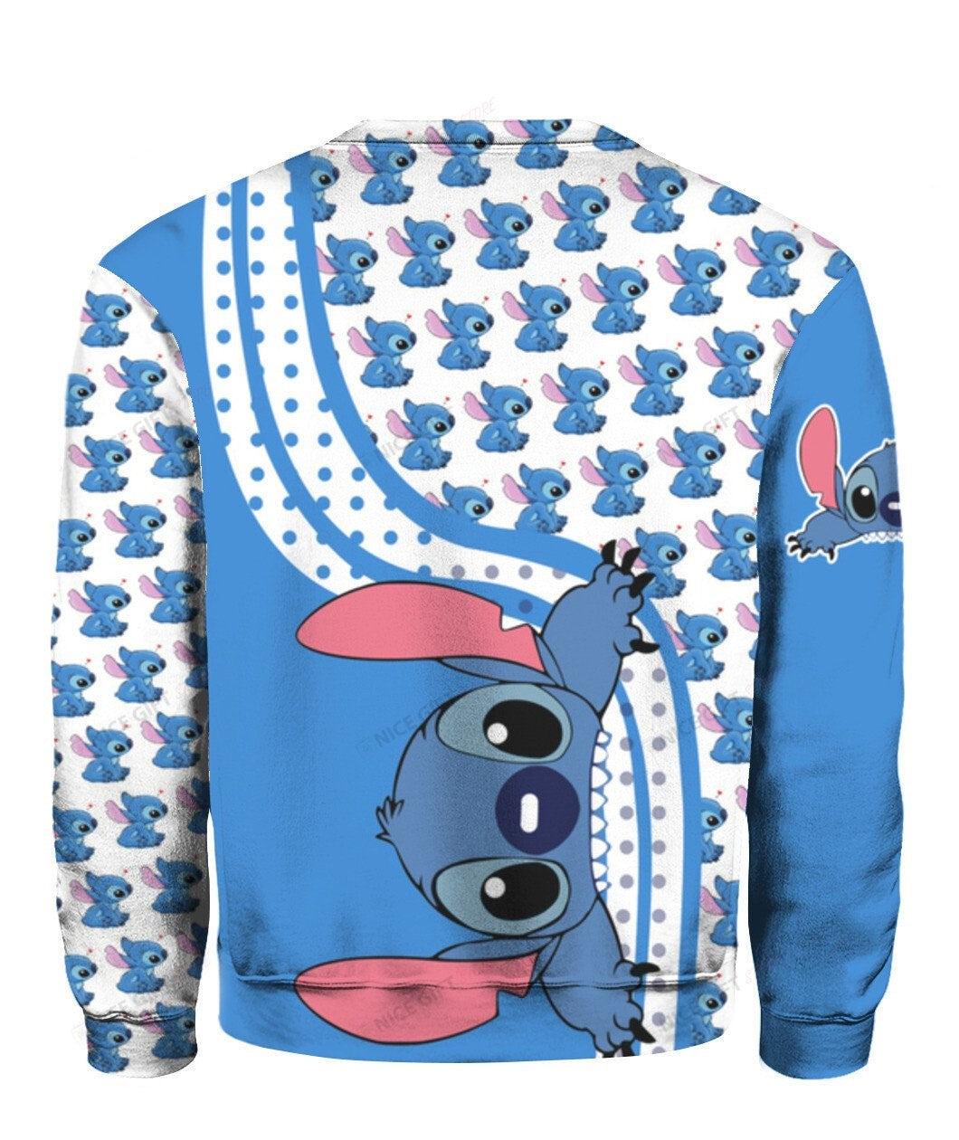 DN Stitch Sweatshirt Stitch Biting Pattern Sweatshirt Blue White Unisex