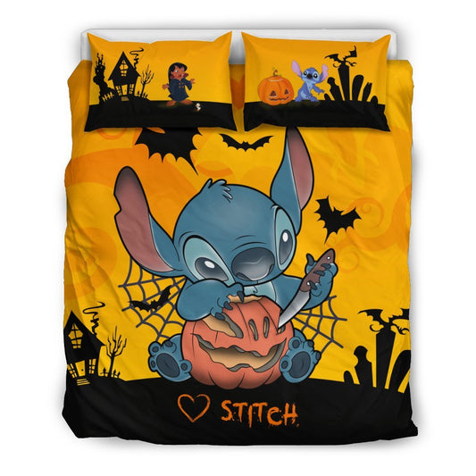 Lilo And Stitch Bedding Set Stitch Halloween Carving Pumpkin Duvet Covers Black Orange Unique Gift