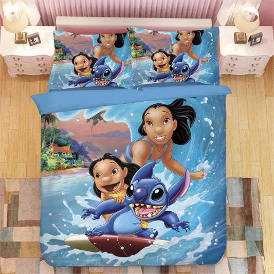 Lilo And Stitch Bedding Set Lilo And Stitch On Surfboard Duvet Covers Colorful Unique Gift