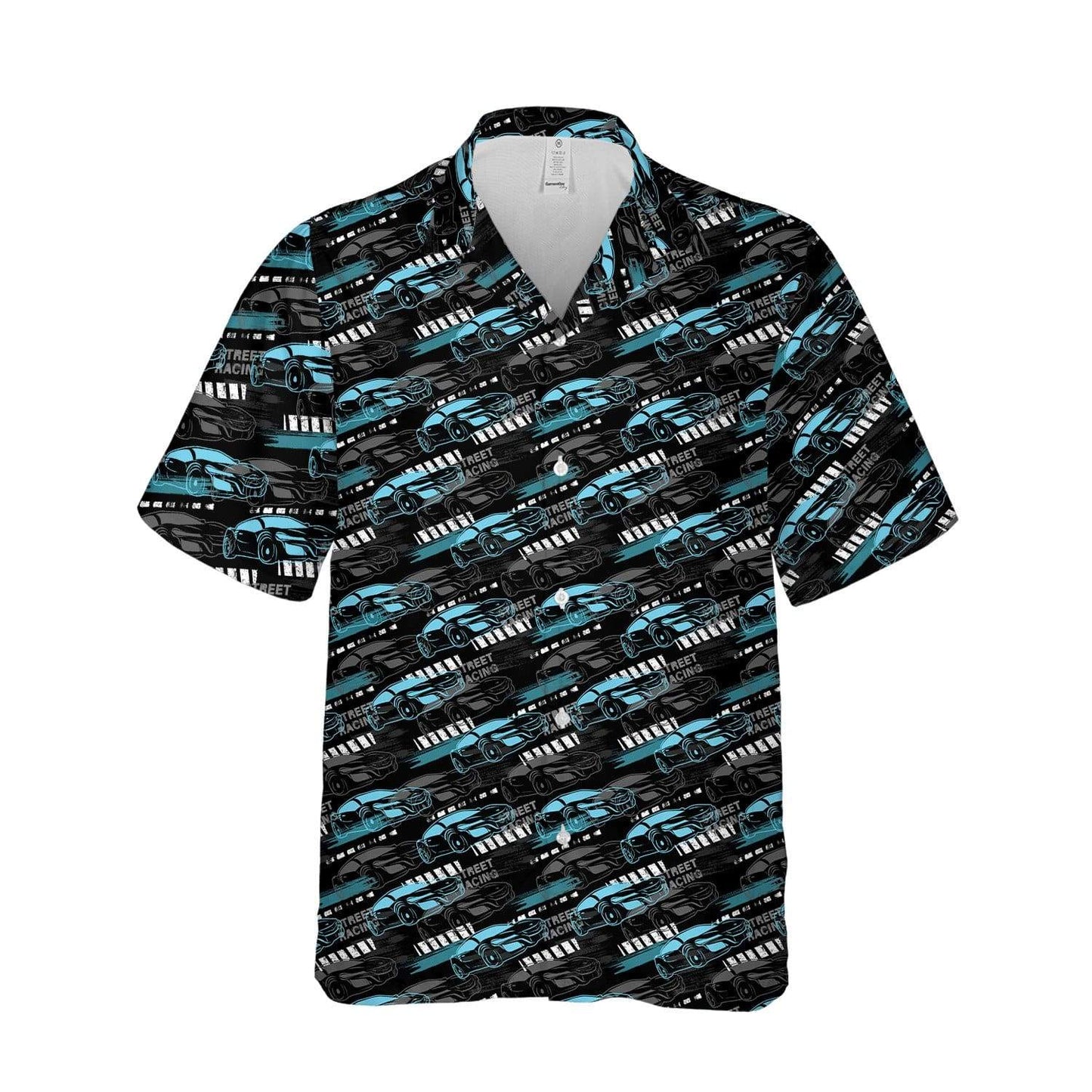  Racing Car Hawaiian Shirt Sport Cars Street Racing Pattern Black Blue Hawaii Aloha Shirt