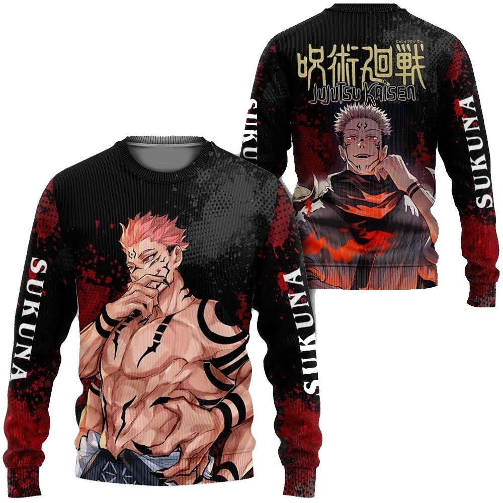 Jujutsu Kaisen Sweatshirt Jujutsu Kaisen Sukuna Villain Sweatshirt Black Red Unisex