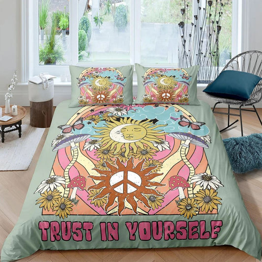 Hippie Bedding Set Sun And Moon Trust In Yourself Duvet Covers Colorful Unique Gift