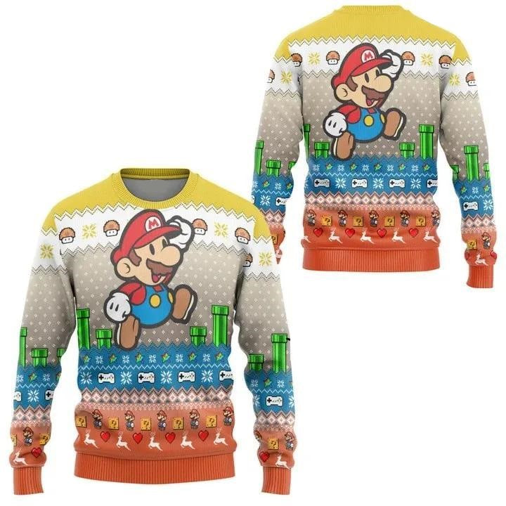 Mario Sweatshirt Super Mari Christmas Game Pattern Sweatshirt Colorful Unisex Adults New Release