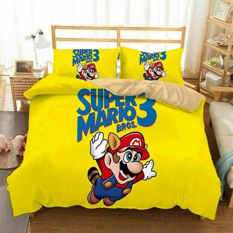 Mario Bedding Set Super Mario Bros 3 Duvet Covers Yellow Unique Gift ...