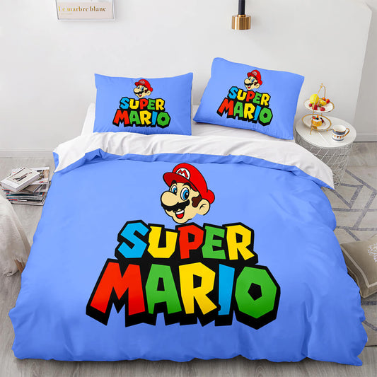 Mario Bedding Set Super Mario Theme Graphic Duvet Covers Blue Unique Gift