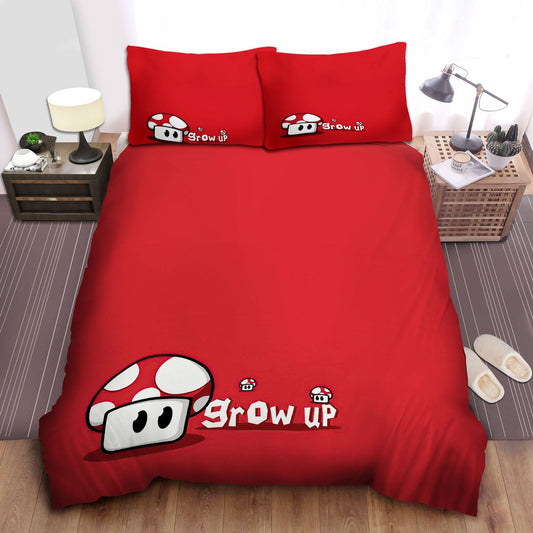 Mario Bedding Set Super Mushroom Grow Up Duvet Covers Red Unique Gift
