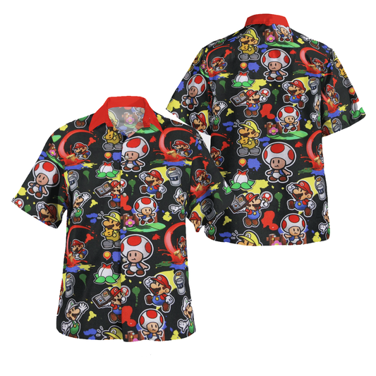 Mario Hawaii Shirt Super Mario Luigi Toad Aloha Shirt Black Unisex