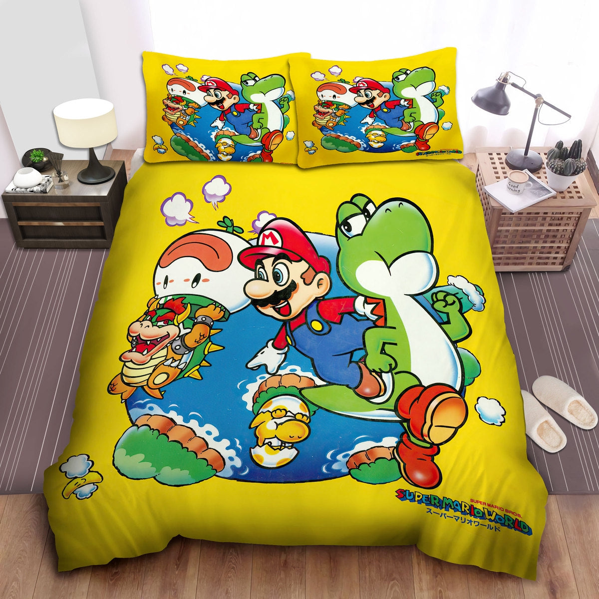 Mario Bedding Set Super Mario World Game Poster Duvet Covers Yellow Unique Gift