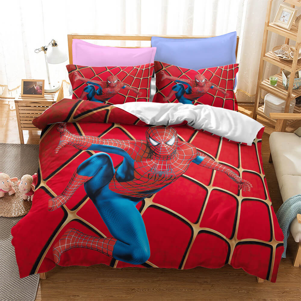 Spiderman Bedding Set MV Superhero Spiderman Web Pattern Duvet Covers Red Unique Gift