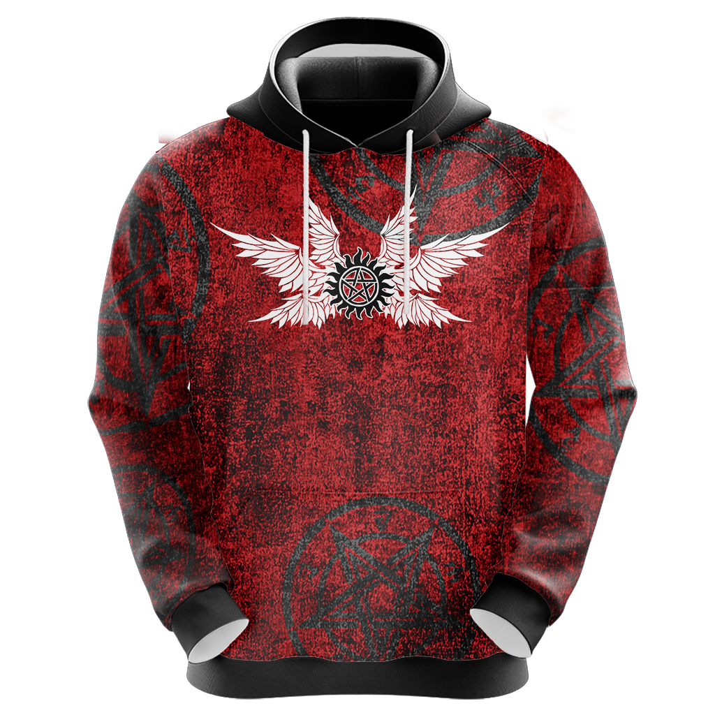 Supernatural Hoodie Supernatura Logo With Wings Hoodie Red Unisex