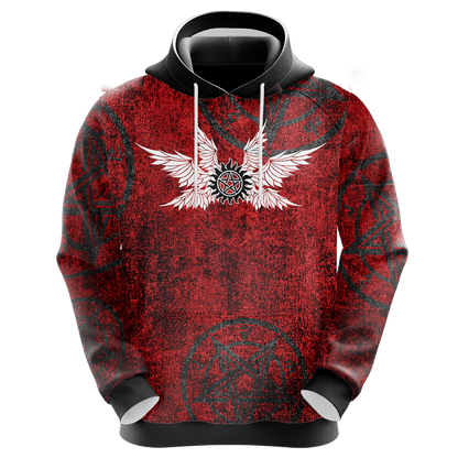 Supernatural Hoodie Supernatura Logo With Wings Hoodie Red Unisex