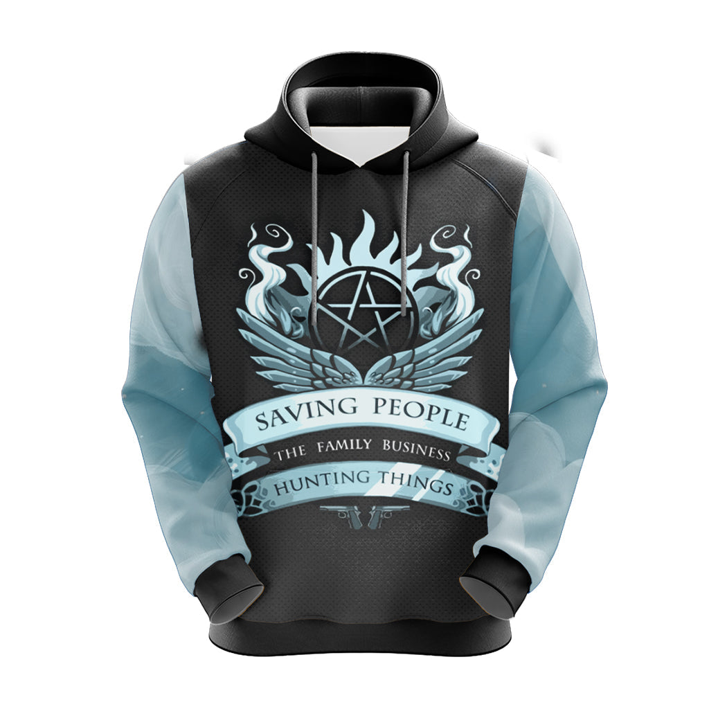 Supernatural Hoodie Saving People Is The Family Business Hunting Things Hoodie Black Blue Unisex