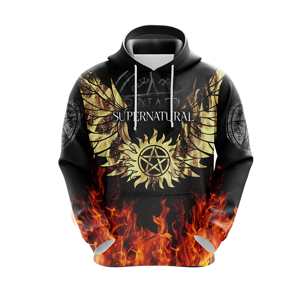 Supernatural Hoodie Supernatural Symbol Wings and Fire Hoodie Black Unisex