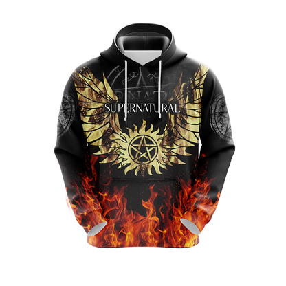 Supernatural Hoodie Supernatural Symbol Wings and Fire Hoodie Black Unisex