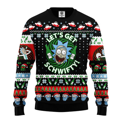 Rick And Morty Christmas Sweater Let's Get Schwifty Beer Black Ugly Sweater