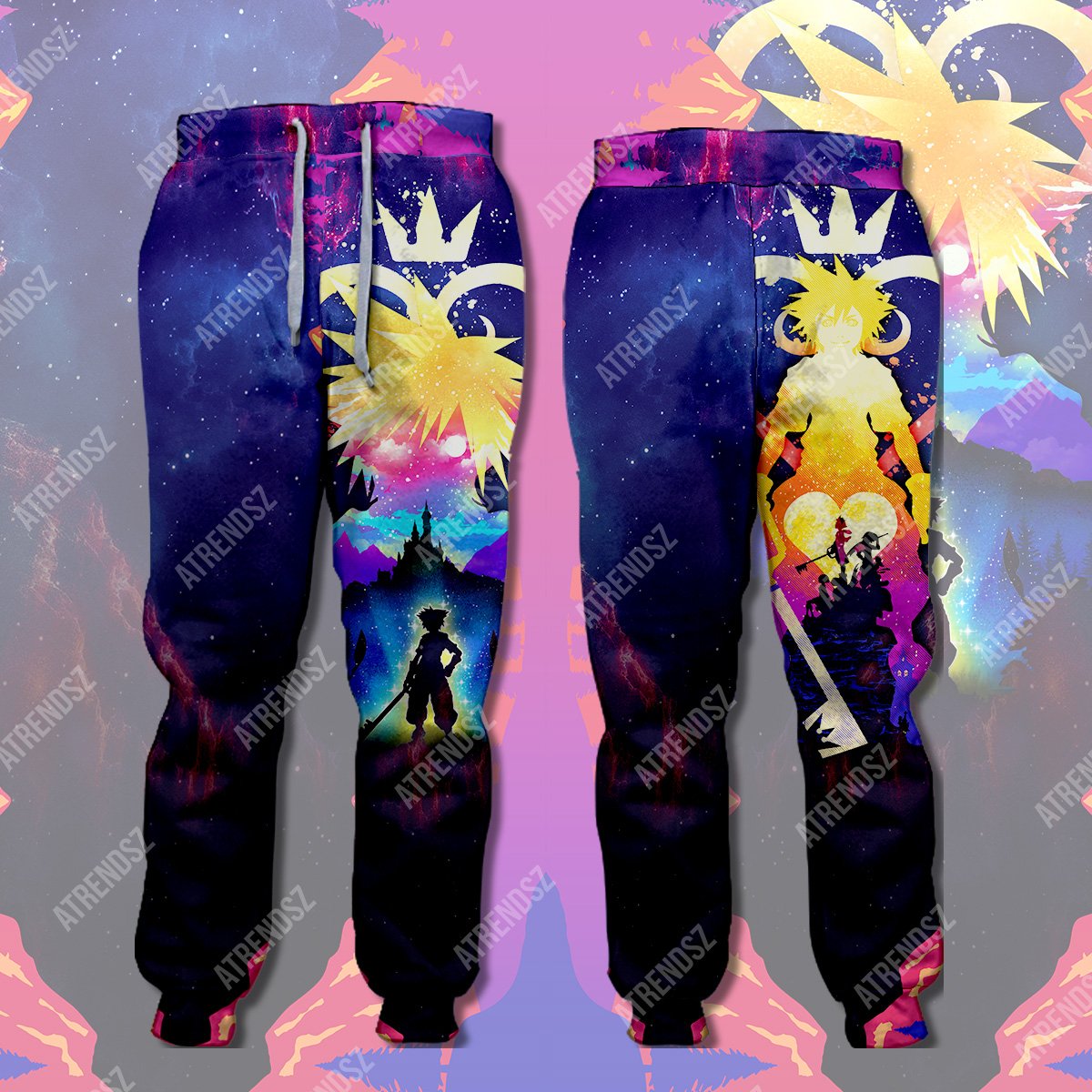  Kingdom Hearts Pants Sora Silhouette Orange Blue Jogger